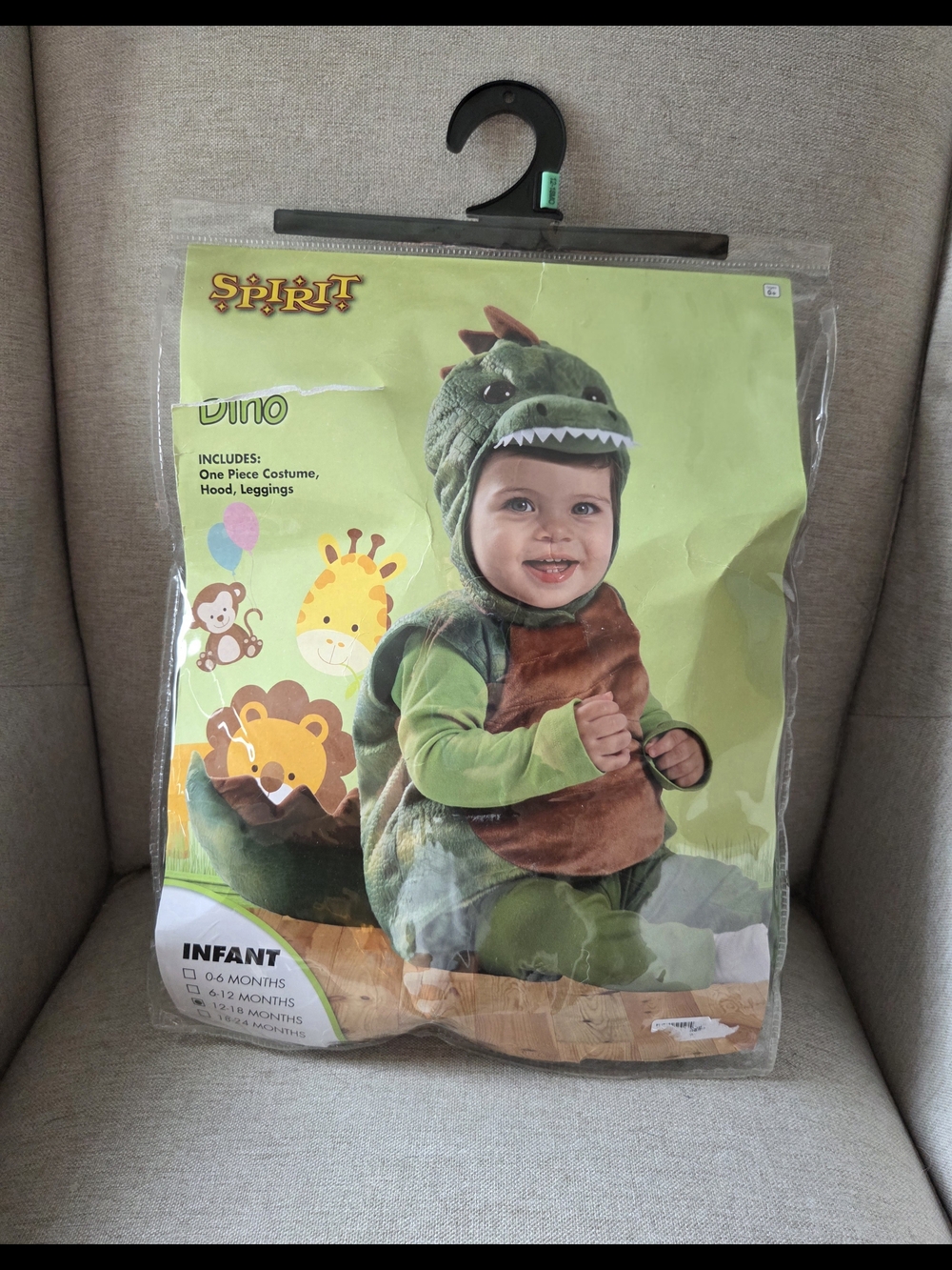 Spirit Halloween Green and Brown Baby Dino Plush Costume